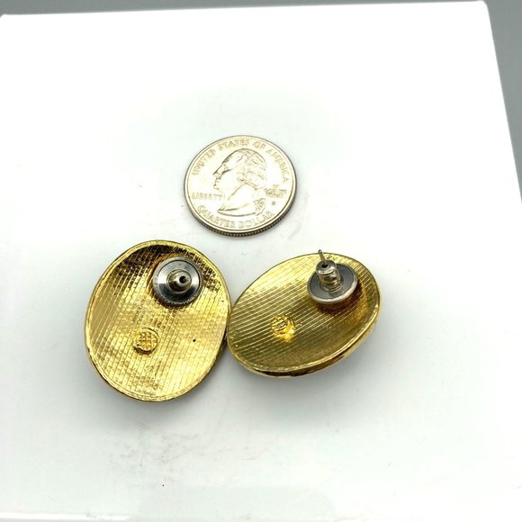 Basic Chic Earrings, Black Enamel and Gold Tone Studs with White Cabochon Center - Picture 5 of 6